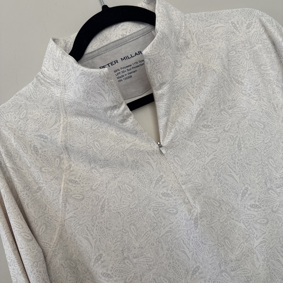 Peter Millar Golf 1/4 Zip Womens Large Ivory Paisley UPF Performance Pullover - Picture 1 of 16